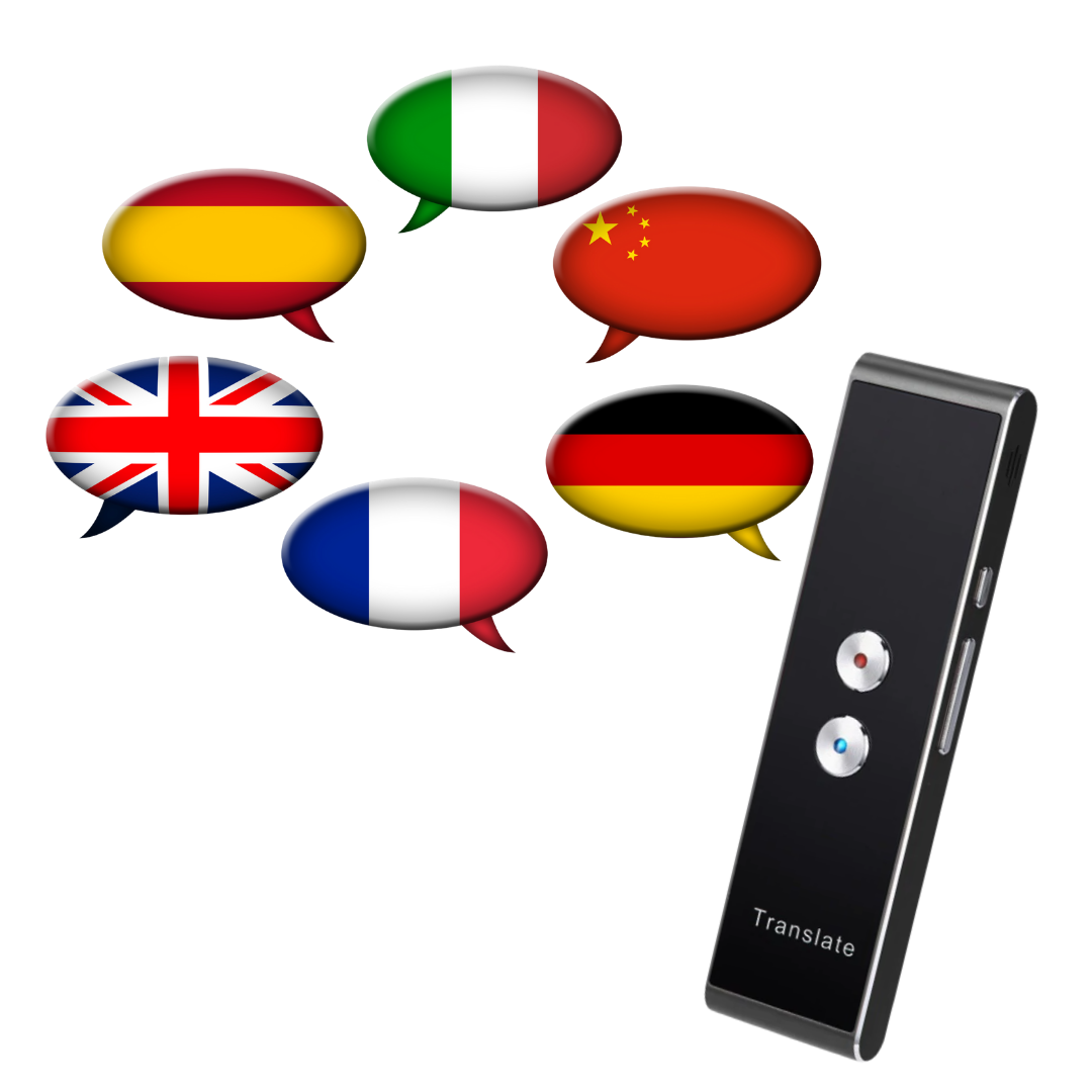 Tradutor vocal instantâneo Sxjdwz, dispositivo eletrônico de tradução com tela e botões para comunicação multilíngue.