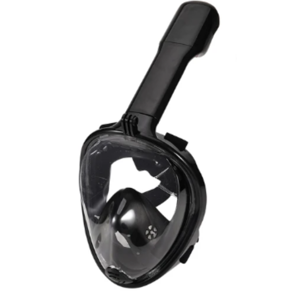 Máscara de mergulho com snorkel de visão panorâmica de 180° da Wildhorn Outfitters, em acabamento preto, ideal para esportes aquáticos.