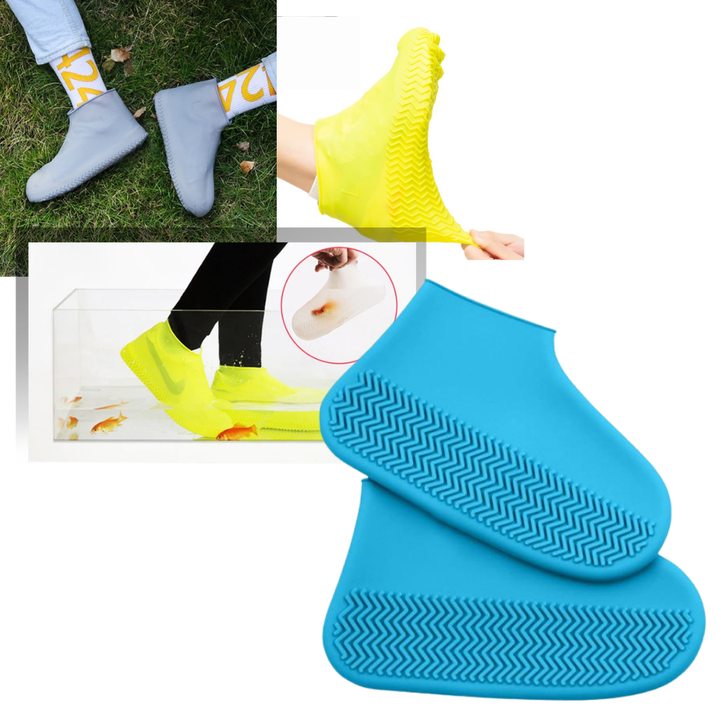 Par de capas de proteção de silicone impermeáveis para calçados, ideal para manter os sapatos secos e limpos.