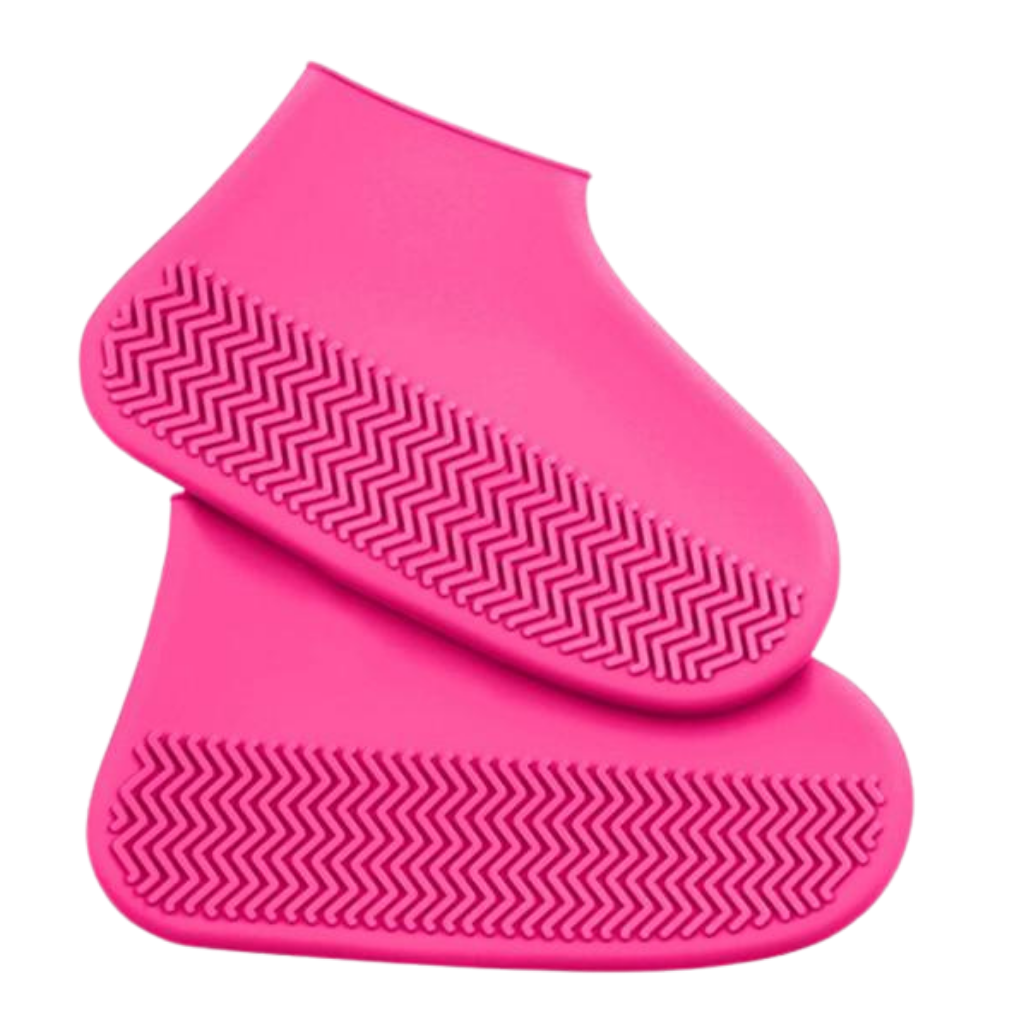 Par de capa de chuva de silicone impermeável para calçados, modelo Popvcly, na cor rosa, protegendo contra água e sujeira.