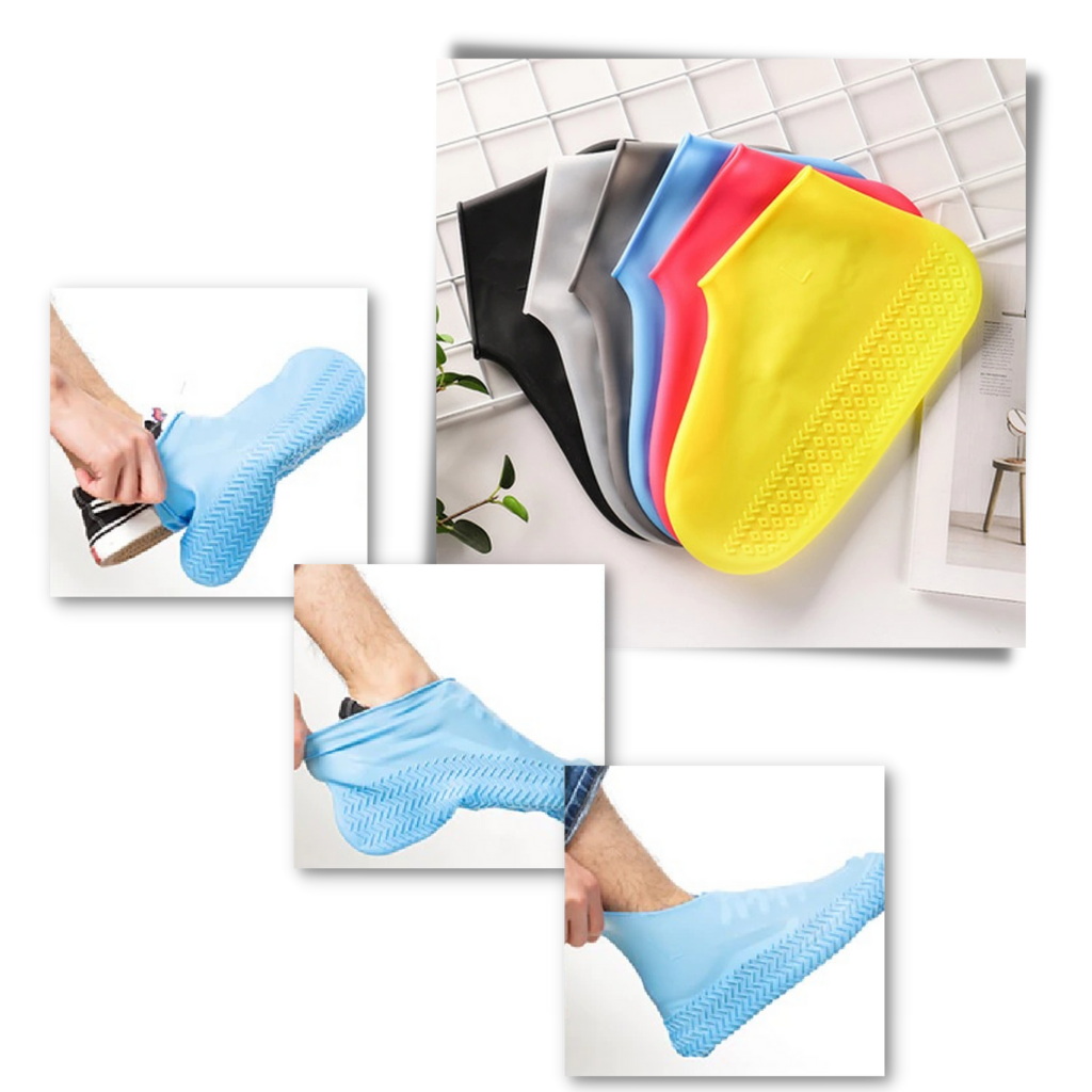 Par de capas de proteção para calçados de silicone impermeável, ideal para manter os sapatos secos e limpos.