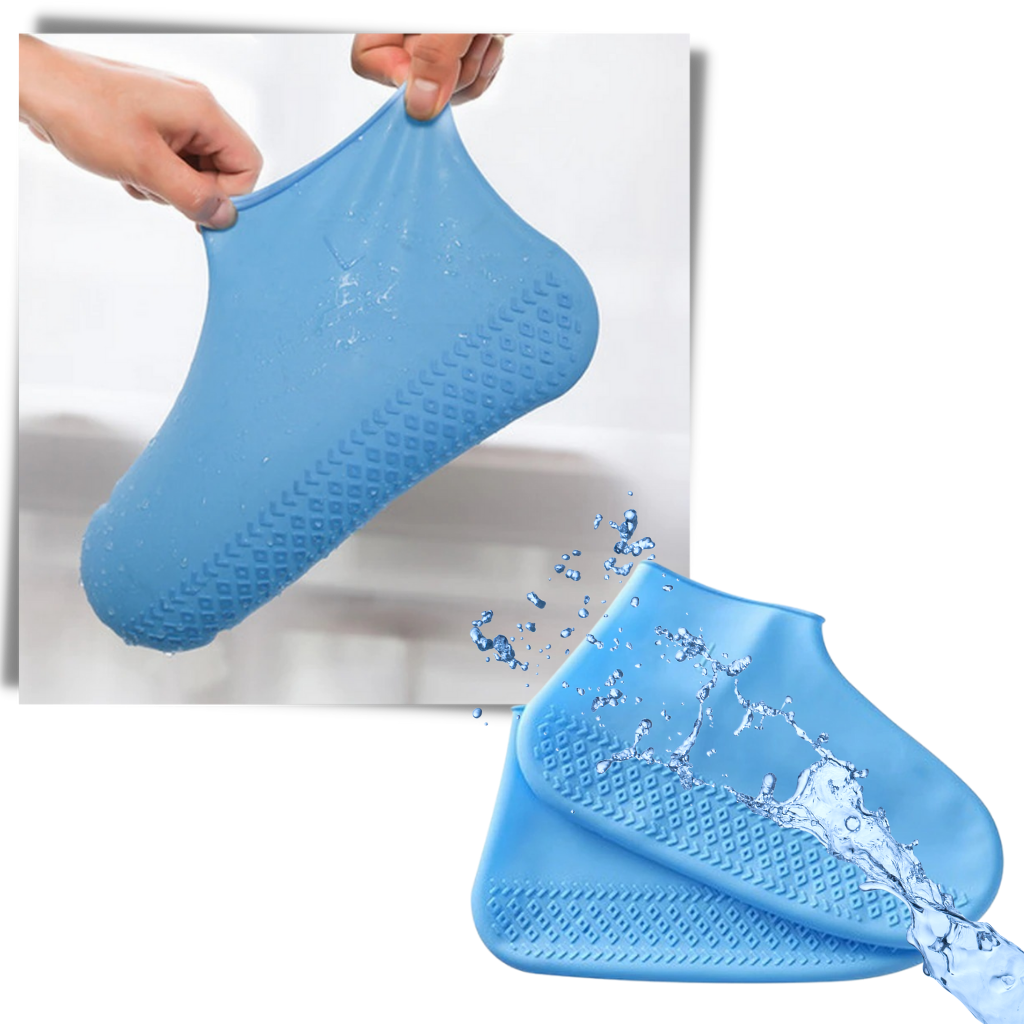 Par de capas de proteção para calçados em silicone impermeável, ideal para manter os sapatos secos e limpos.