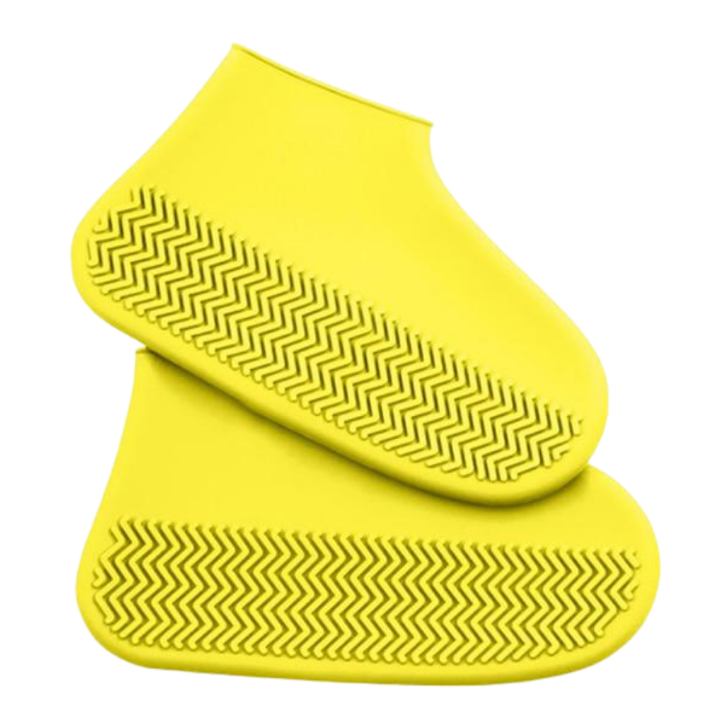 Par de capas de proteção para calçados em silicone impermeável, cor amarela, ideal para manter os pés secos.