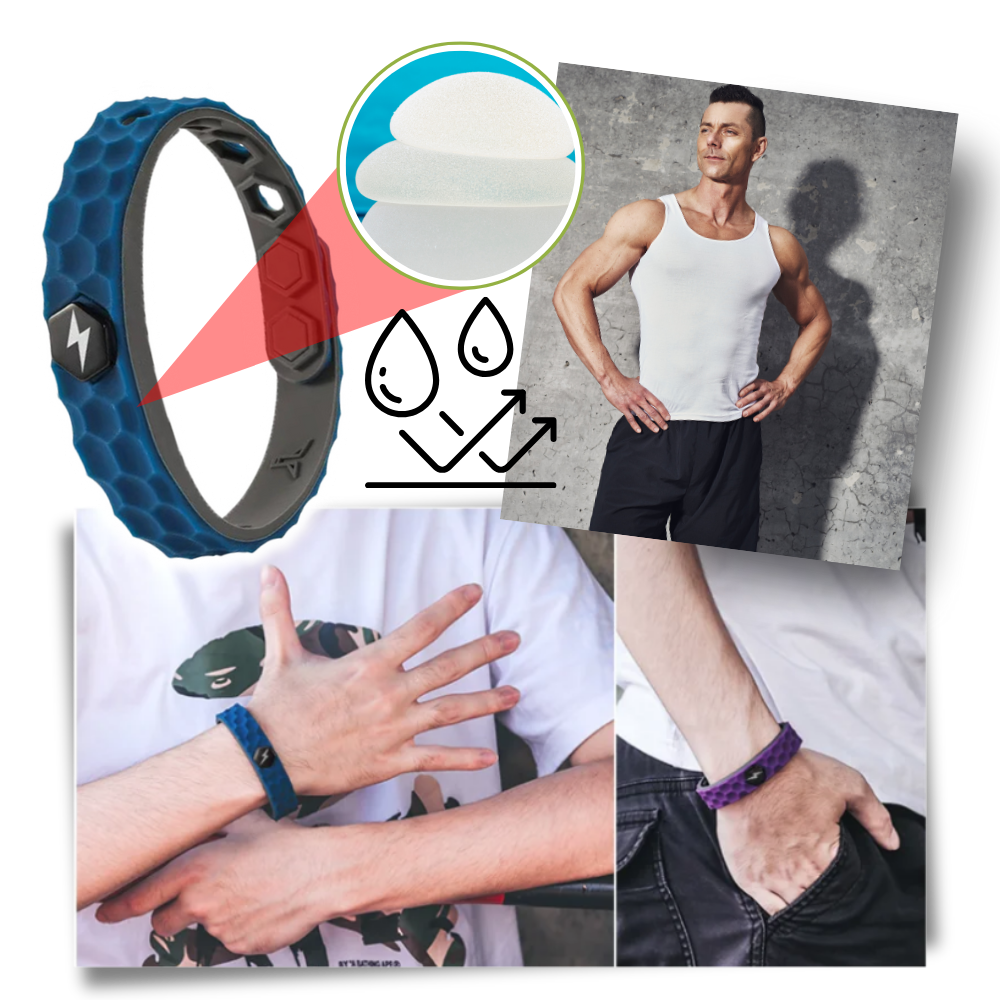 Pulseira antistática Bsmean com 2000 íons para uso diário, destacando a conexão e o design confortável.