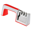 Aiguiseur de couteaux de cuisine Wewdigi, électroménager efficace pour affûter lames de couteaux rouges, vue de face.