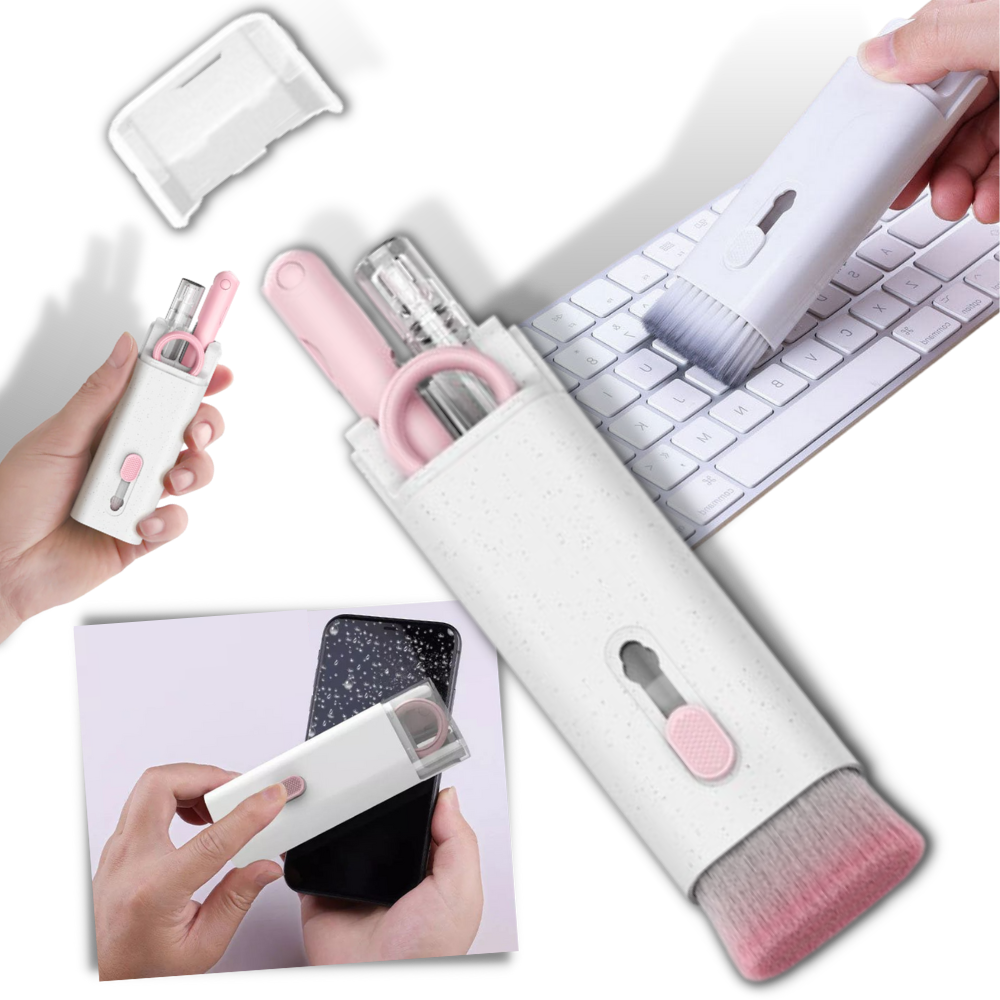 Kit de limpeza de teclado 7 em 1 da Apmemiss, acessórios para computadores, com pincéis, escovas e sprays para manutenção.