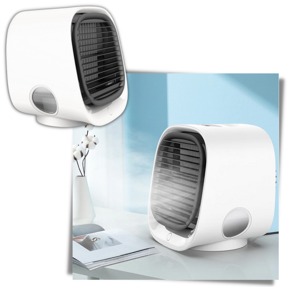 Refroididor e umidificador de ar USB da Monoprice Inc. para resfriar e humidificar o ar em ambientes internos.