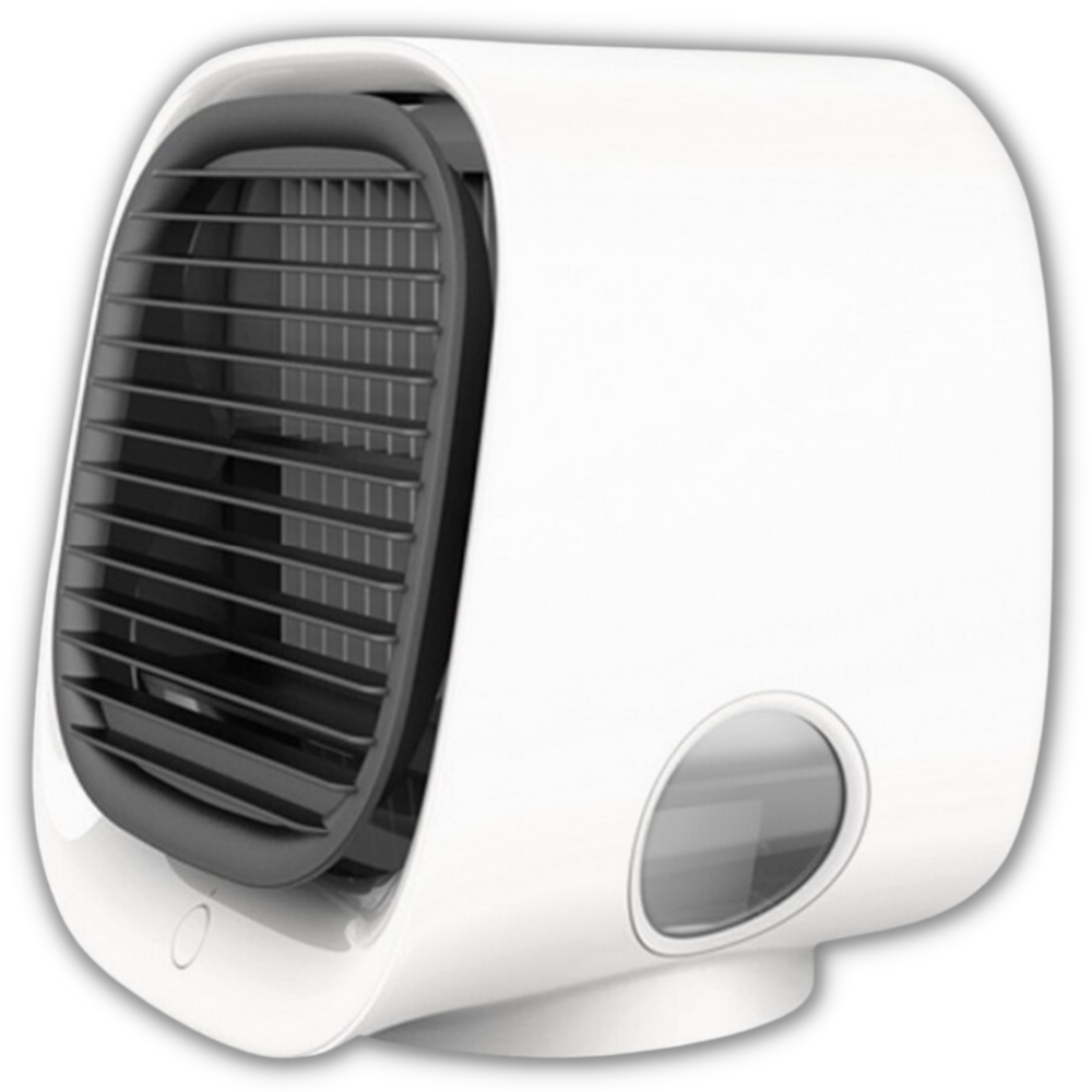 Refrescor e umidificador de ar USB branco da Monoprice Inc., compacto, para resfriar e humidificar ambientes internos.