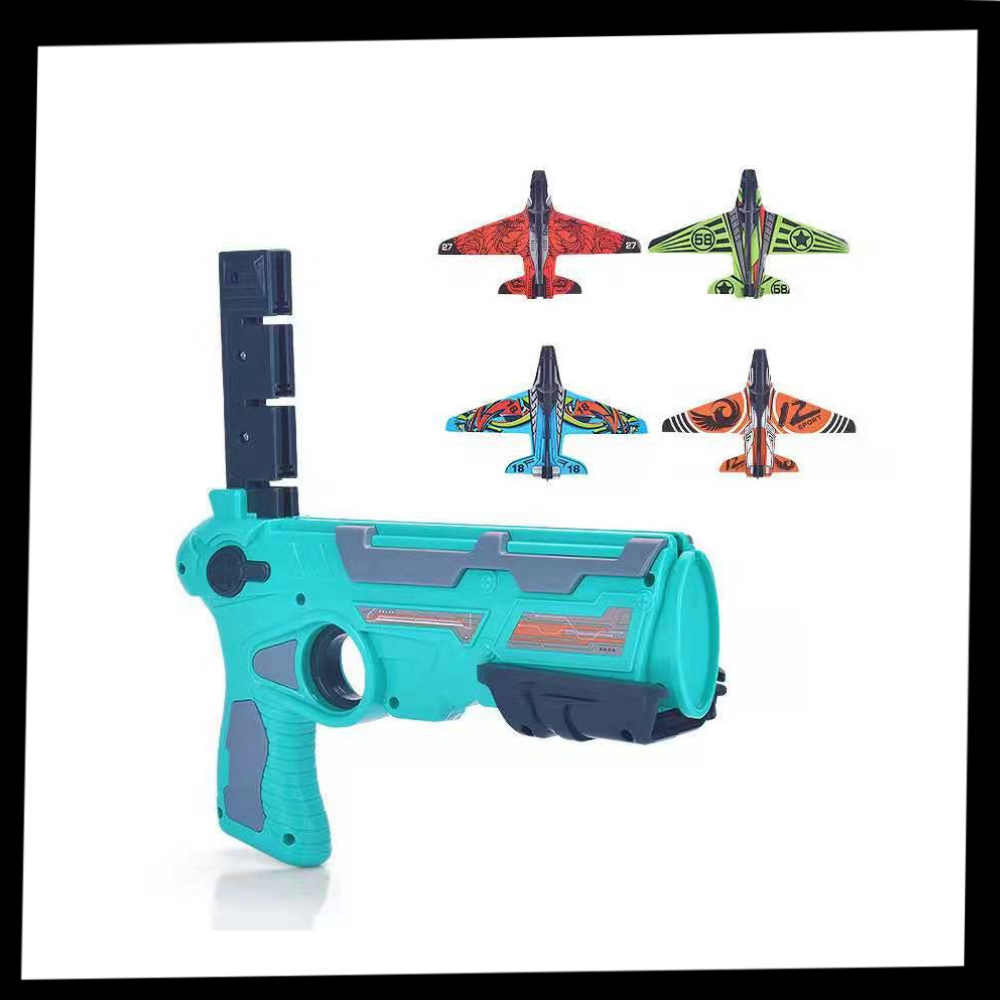 Brinquedo catapulta de avião da marca Universal, brinquete volante em cores vibrantes com design de avião de papel