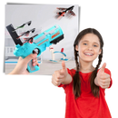 Brinquedo de avião catapulta da Universal, brinquete voador colorido para crianças, com detalhes visíveis na imagem.