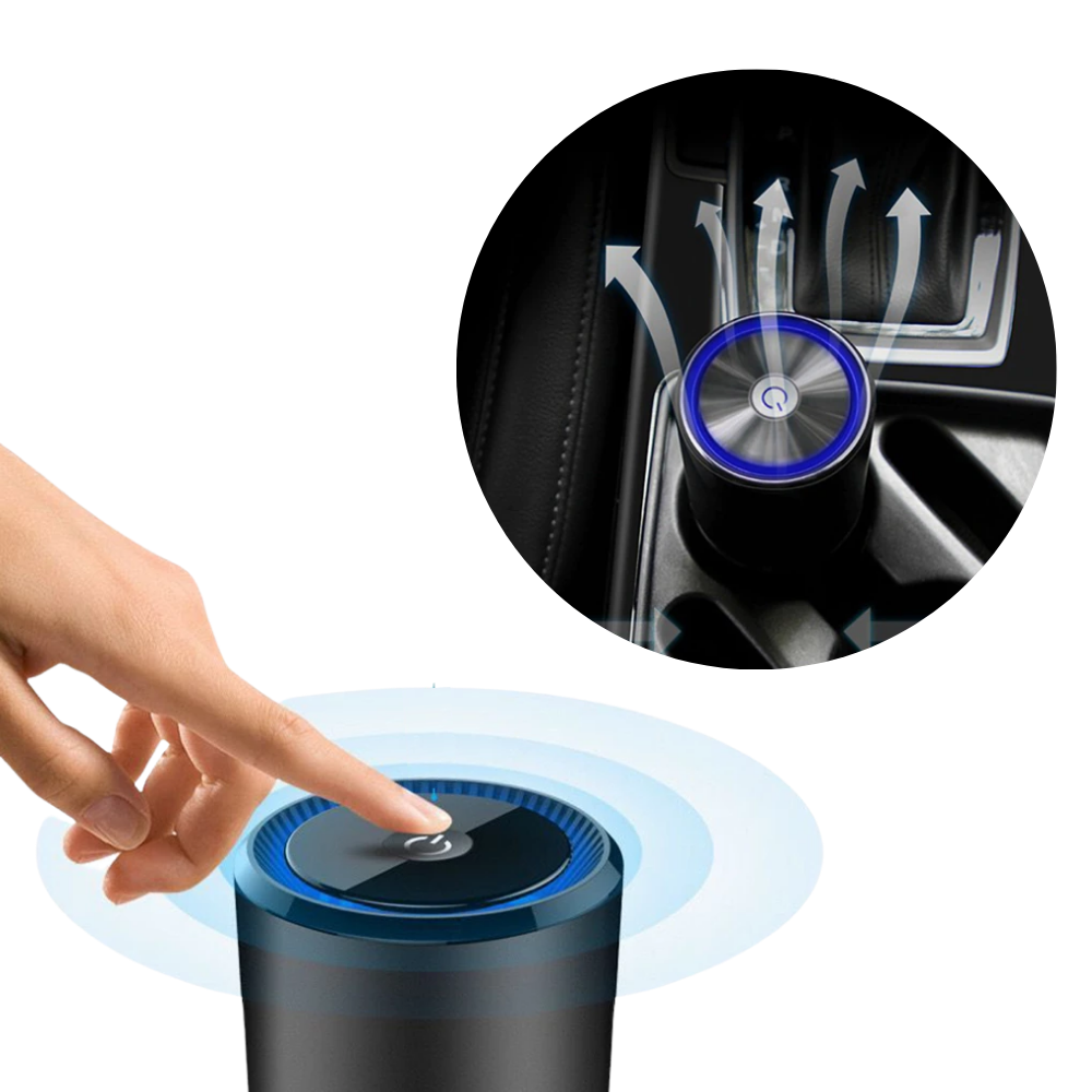 Purificador de ar iônico Atlas para climatização, mostrando o aparelho com filtros e controle de ionização.