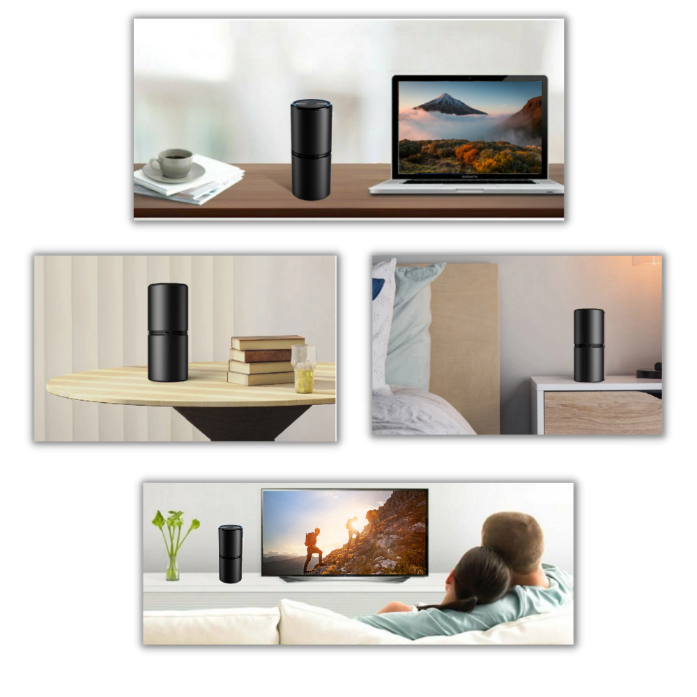 Purificador de ar iônico Atlas, aparelho de climatização com tecnologia de purificação do ar, mostrando filtro e painel de controle.