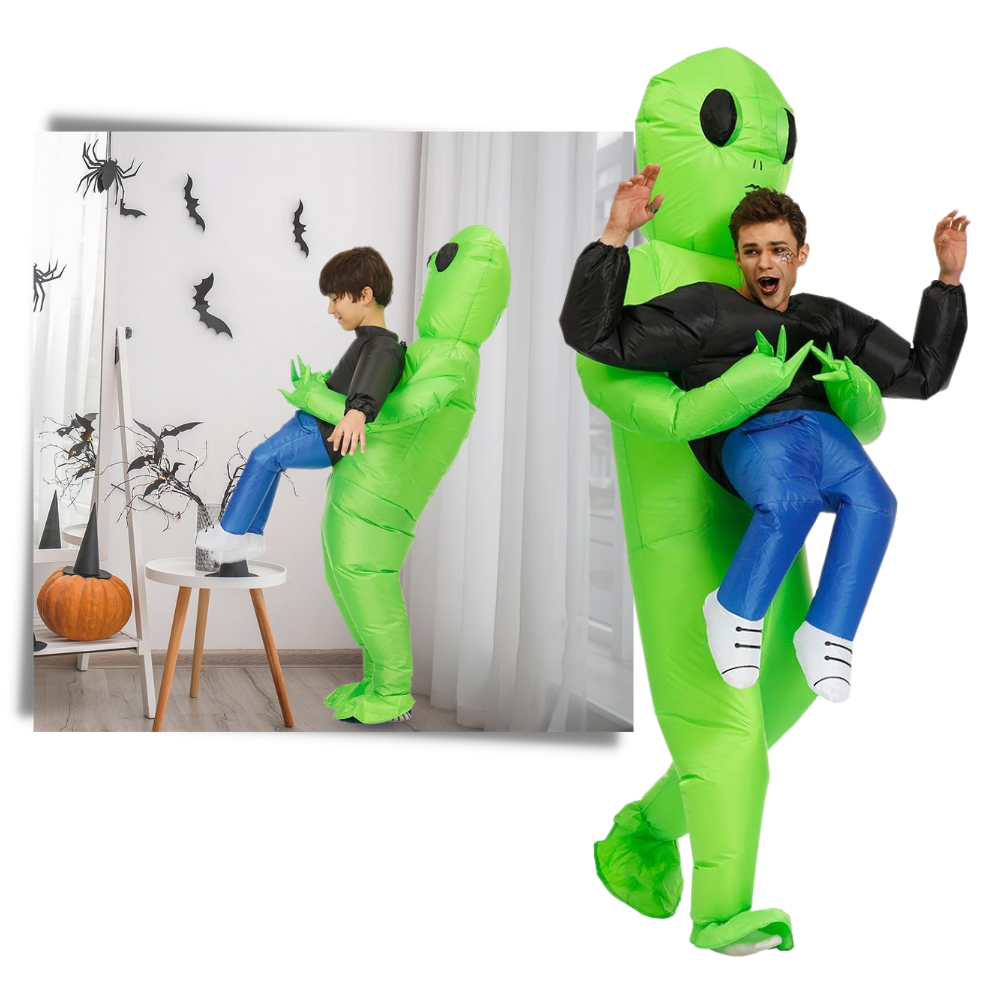 Fantasia de alienígena inflável da Amscan, traje de diversão com design durável e detalhes que parecem um alienígena verde.