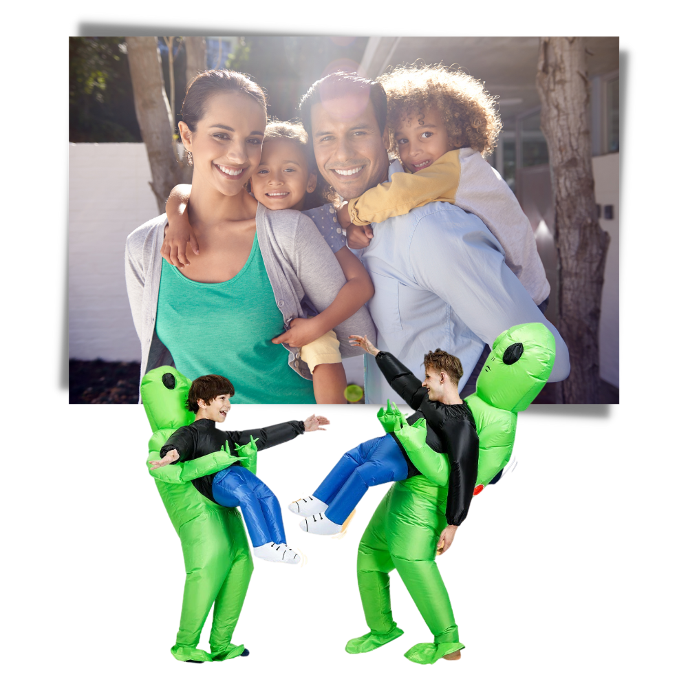 Fantasia de alienígena inflável da Amscan, traje de déguisement divertido para festas e eventos temáticos.