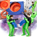 Fantasia de alienígena inflável da Amscan, traje completo com detalhes verdes e cabeça de alienígena para fantasia divertida.