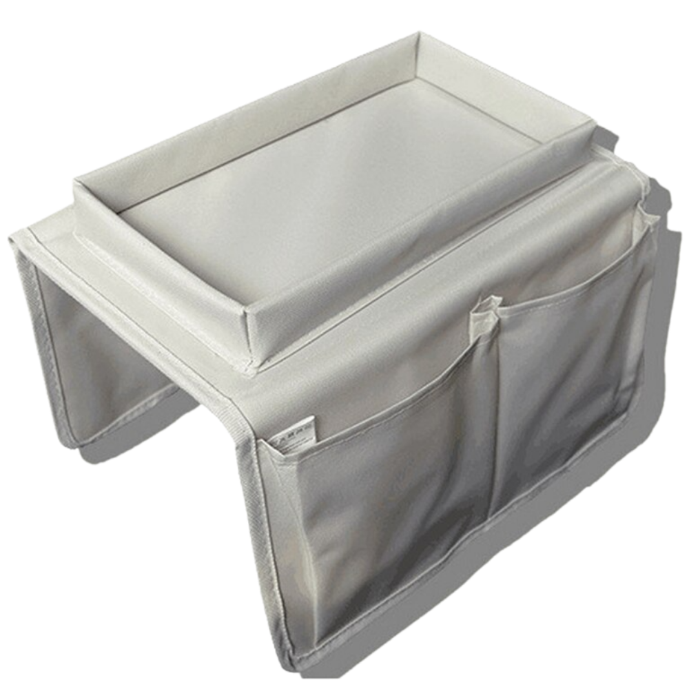Acessório de armazenamento para braço de sofá Lemonbest, bolsa bege para organização de objetos no braço do sofá.