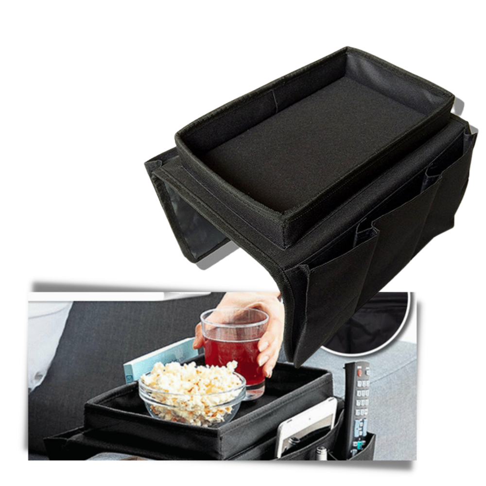 Acessório para sofá Lemonbest, sac de rangement para o apoio de braço do sofá, fácil de usar, em tecido durável cinza.