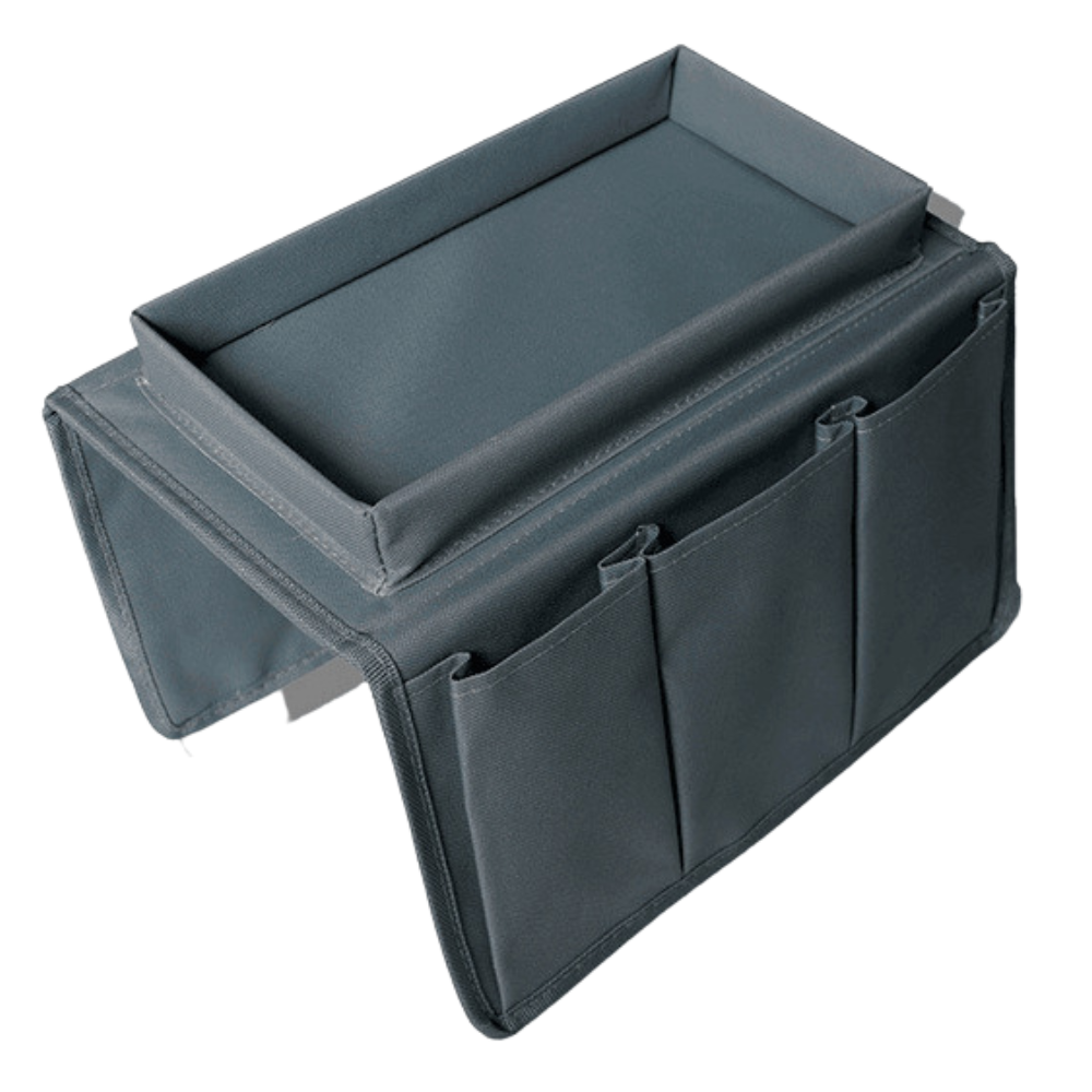 Acessório para sofá Lemonbest, sac de rangement para apoio de braço cinza, com bolsos e compartimentos para organização.