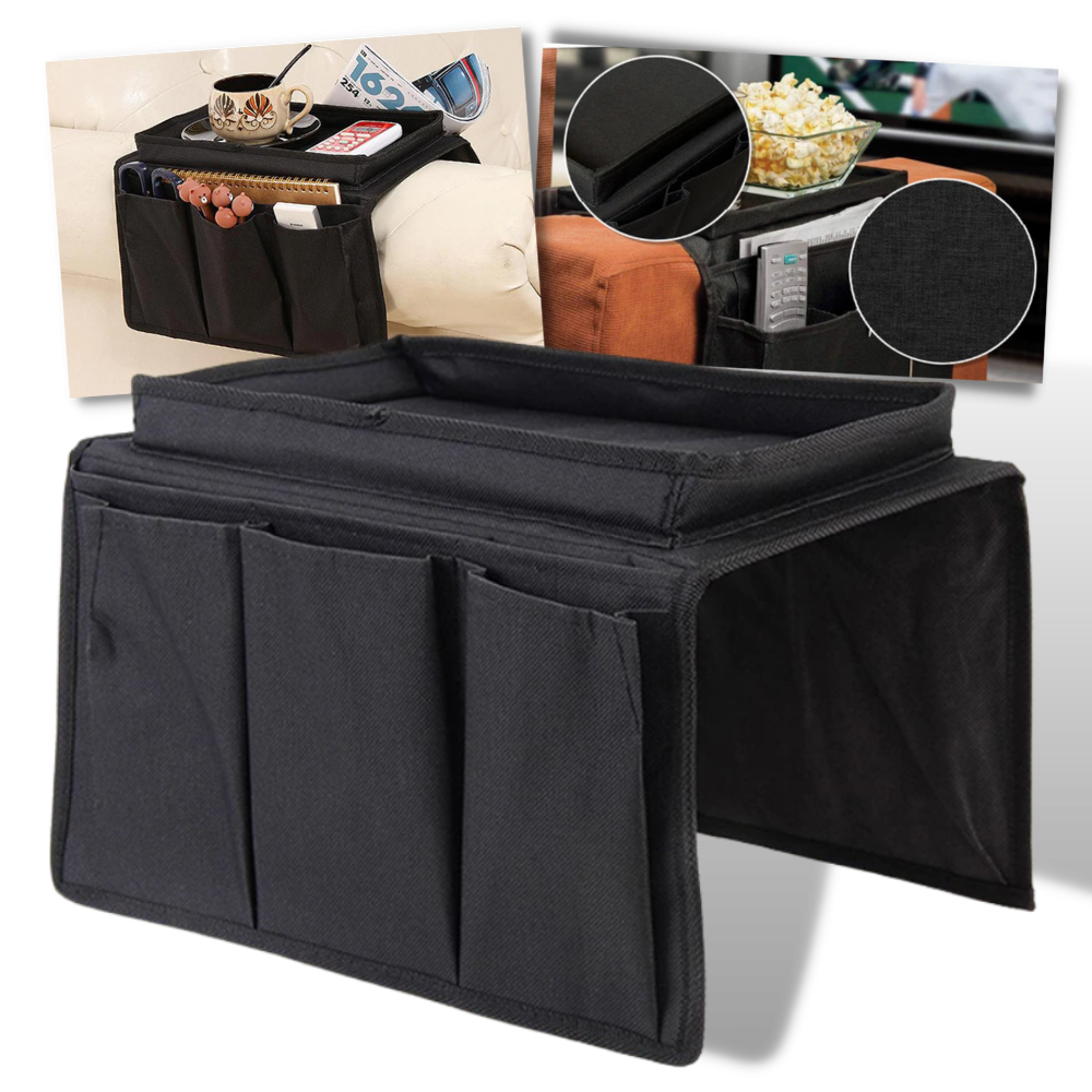Acessório de armazenamento para braço de sofá Lemonbest, sac de rangement para o encosto e braços do sofá, com compartimentos práticos.