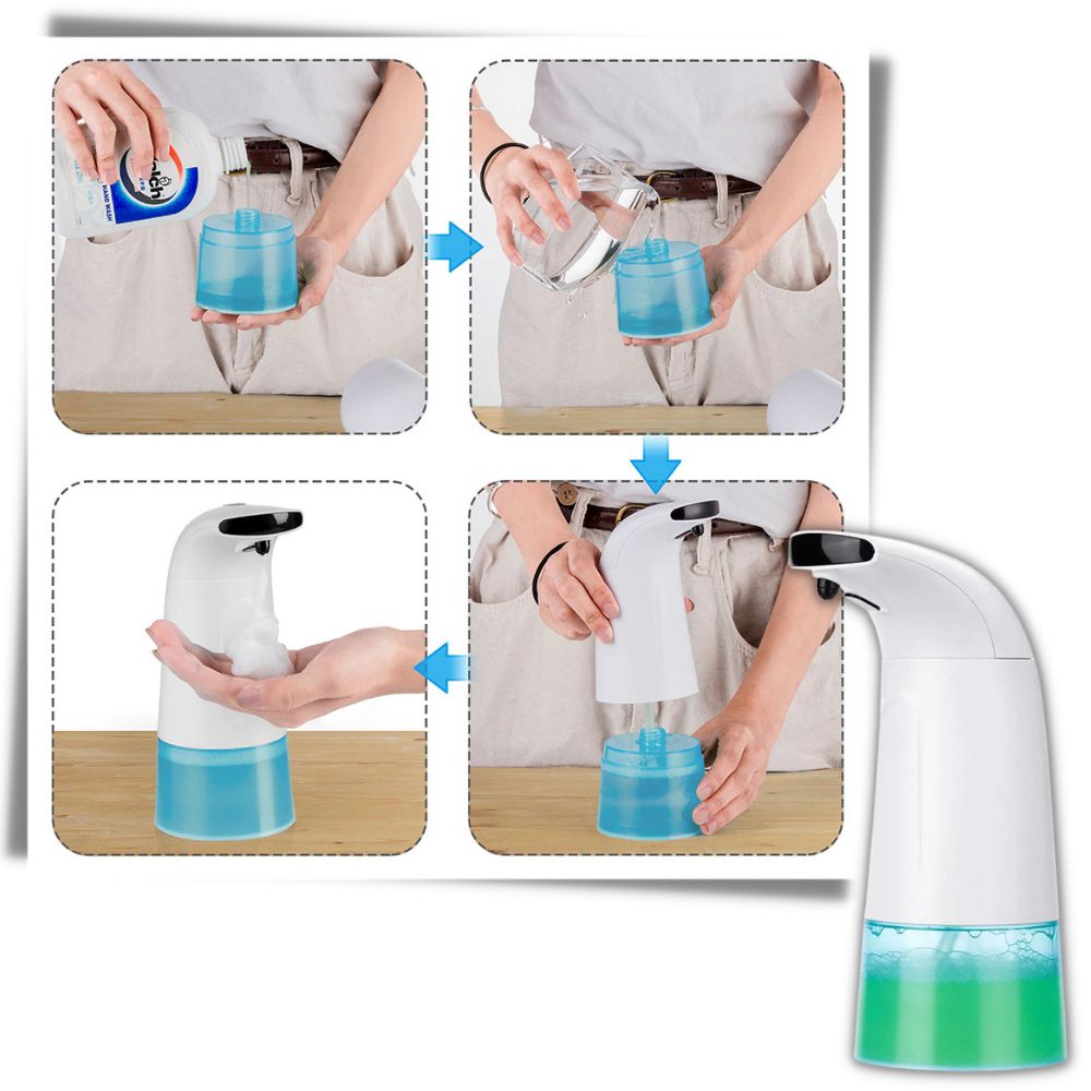 Distributeur automático de sabonete e loção Vinjoyce, design moderno e fácil de usar, com embalagem branca e detalhes cinza.