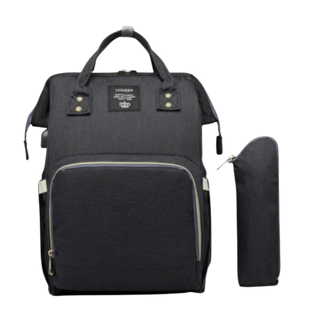 Mochila de maternidade Vbiger preta, com compartimentos espaçosos e alça ajustável, ideal para carregar itens do bebê.