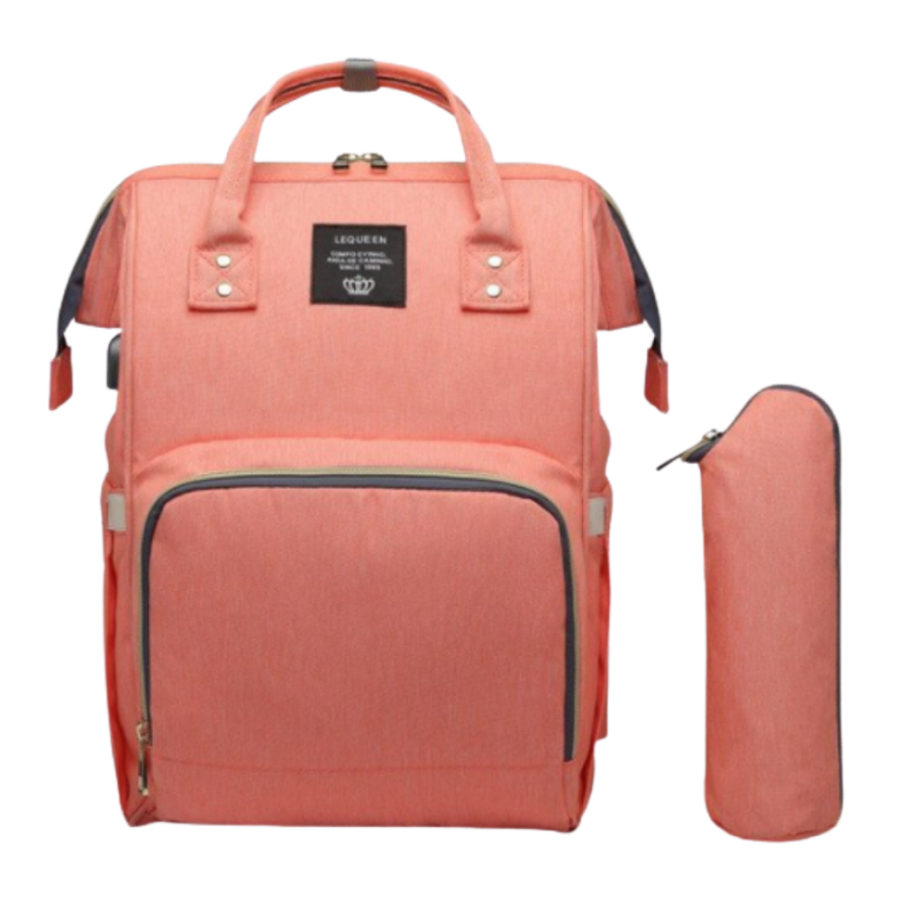 Mochila de maternidade Vbiger rosa, sac à dos com compartimentos espaçosos para itens de bebê, vista frontal.