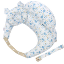 Almofada de maternidade Momcozy, coxim de amamentação azul com estampa de cetáceo, usada para suporte durante amamentação.