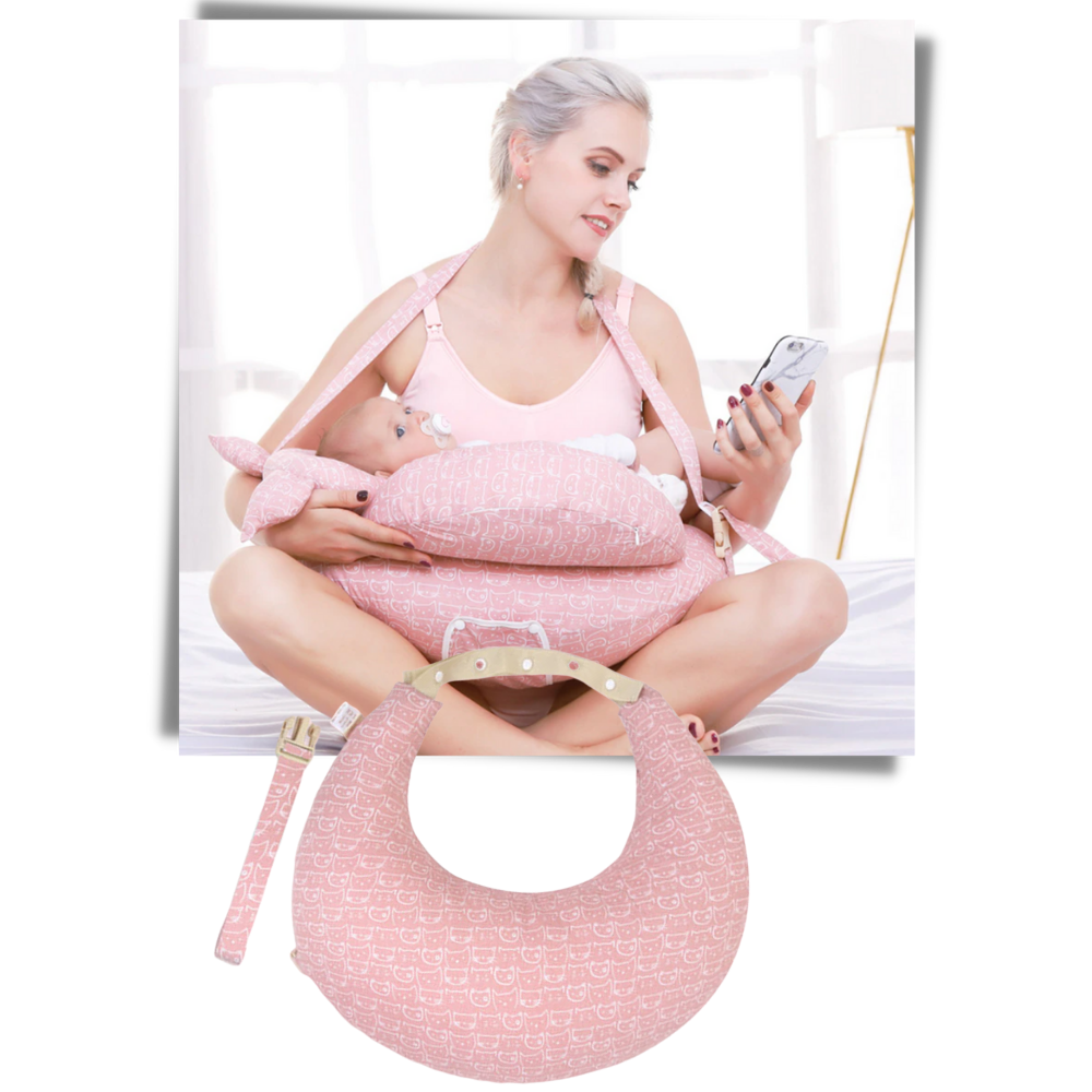 Almofada de maternidade Momcozy, cossino de amamentação multifuncional com enchimento confortável e design ergonômico.