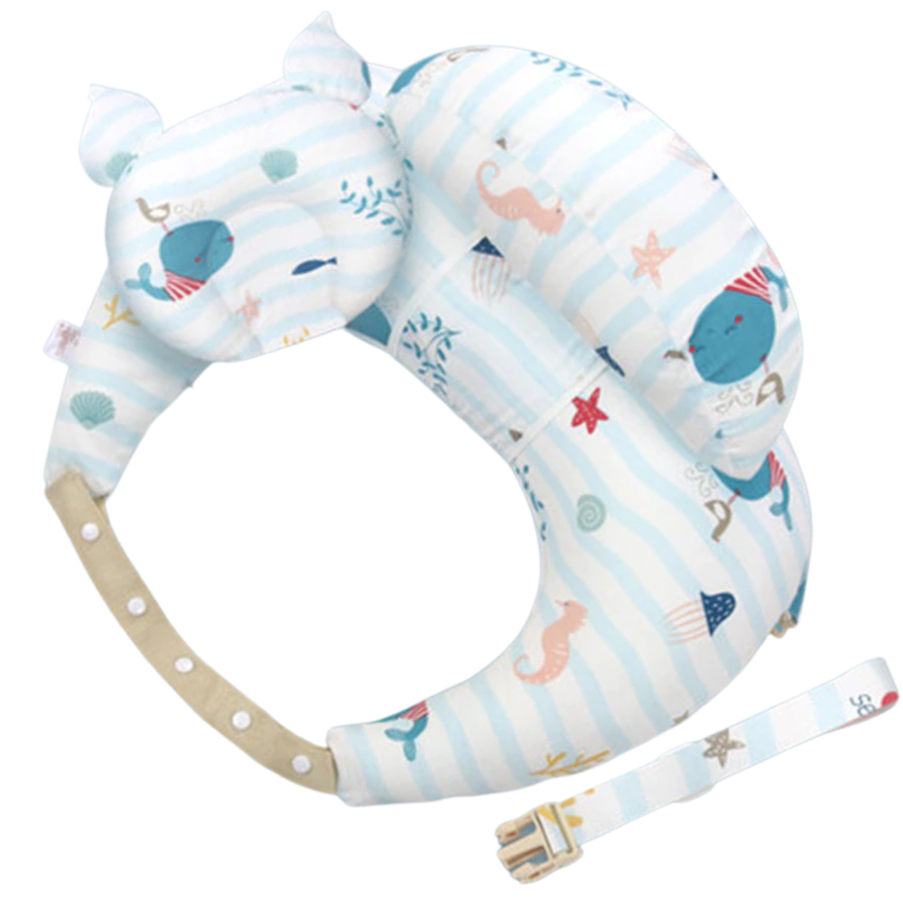 Almofada de maternidade Momcozy, cuscinho de amamentação com encosto, em tecido macio e confortável para suporte durante amamentação.