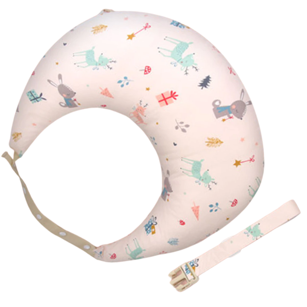 Almofada de maternidade Momcozy, travesseiro de amamentação branco com estampa de floresta, ideal para apoio confortável durante a amamentação