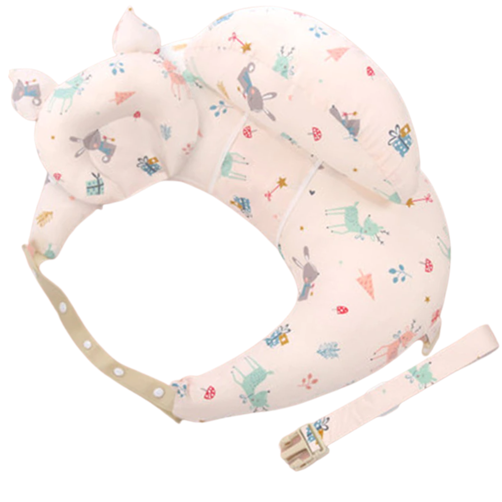 Almofada de maternidade Momcozy, travesseiro de amamentação branca com estampa floresta, para suporte confortável durante a amamentação.