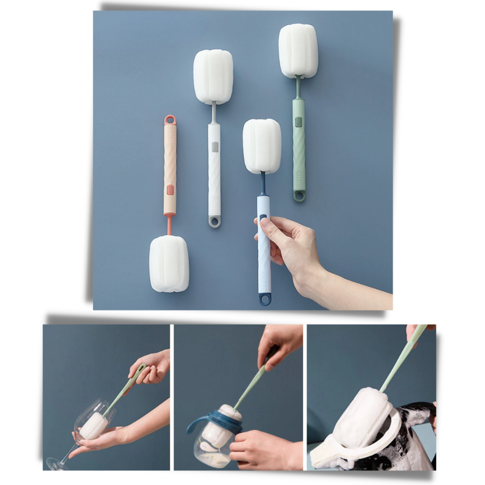 Escova de limpeza com esponja Aomeily, ideal para higiene doméstica, com design confortável para limpeza eficiente.