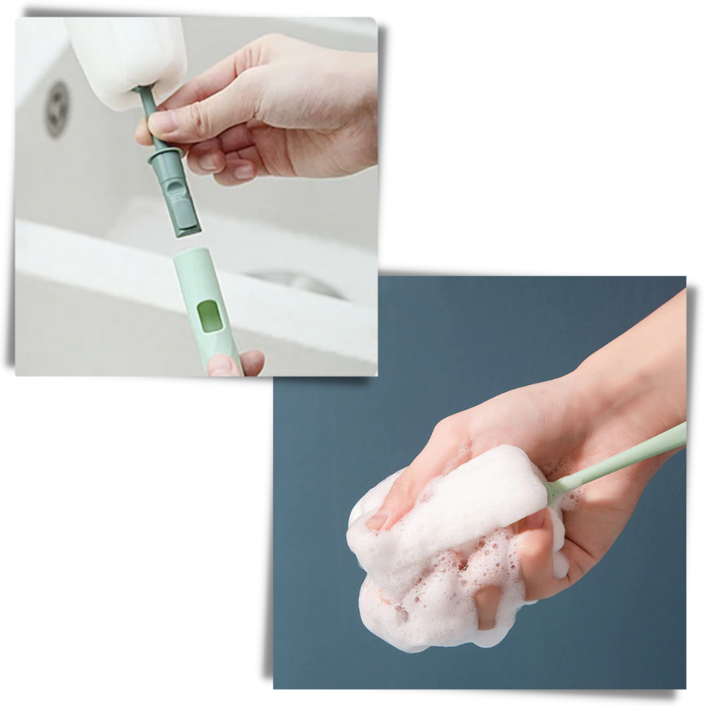 Escova e esponja de limpeza para casa Aomeily, ideal para lavar mamadeiras e utensílios domésticos.