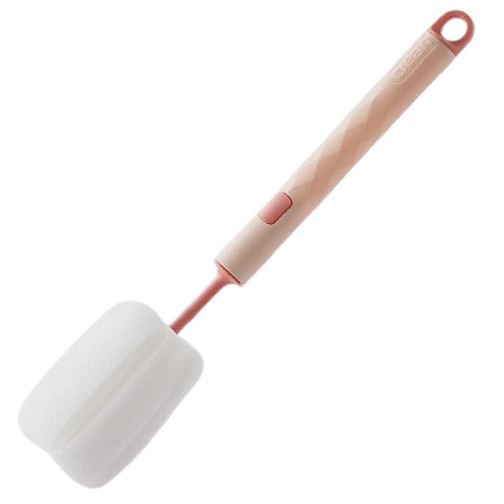 Escova de limpeza e esponja rosa da marca Aomeily para limpeza de utensílios domésticos e garrafas.