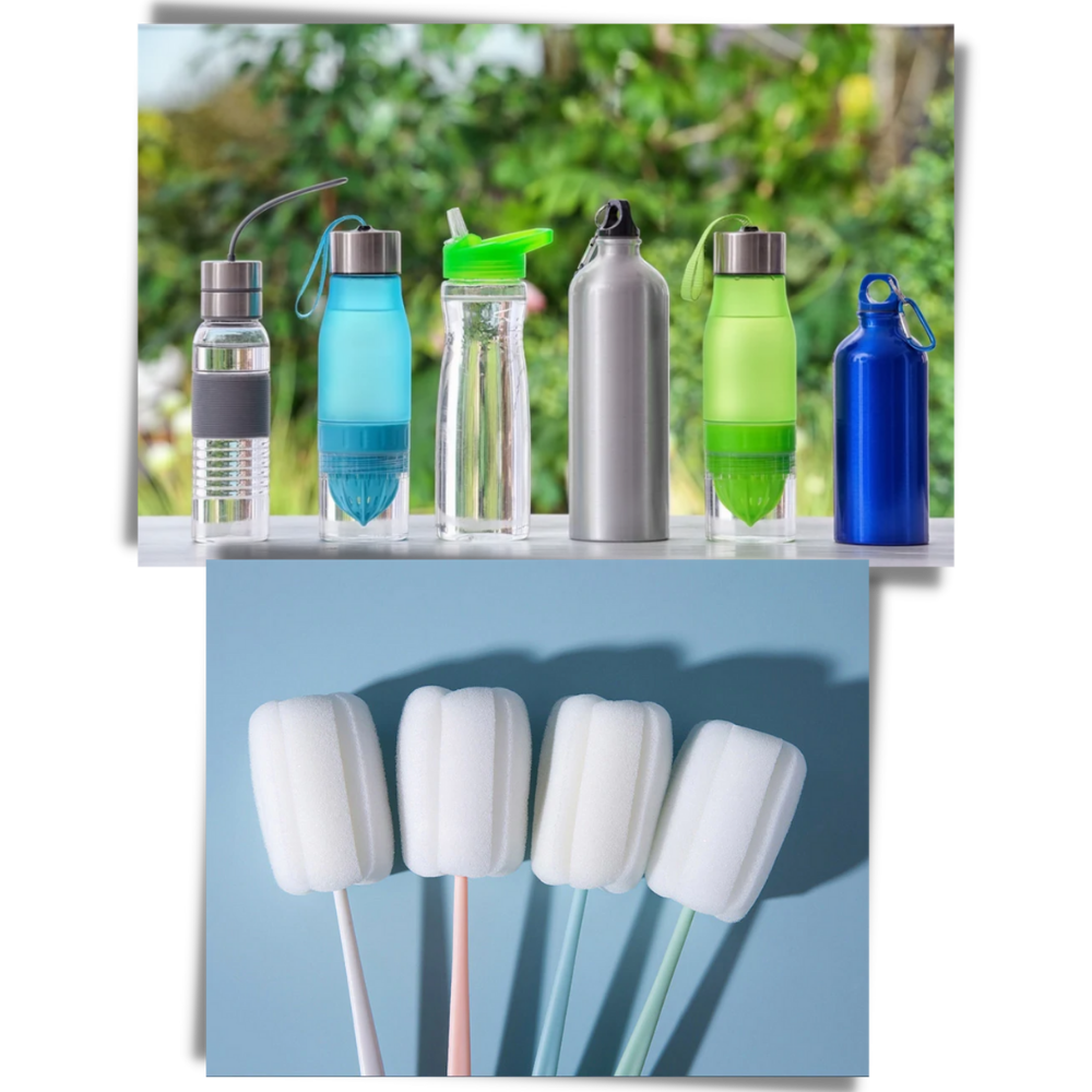 Escova de limpeza multifuncional Aomeily com esponja para limpeza doméstica e utensílios, ideal para facilitar a higiene.