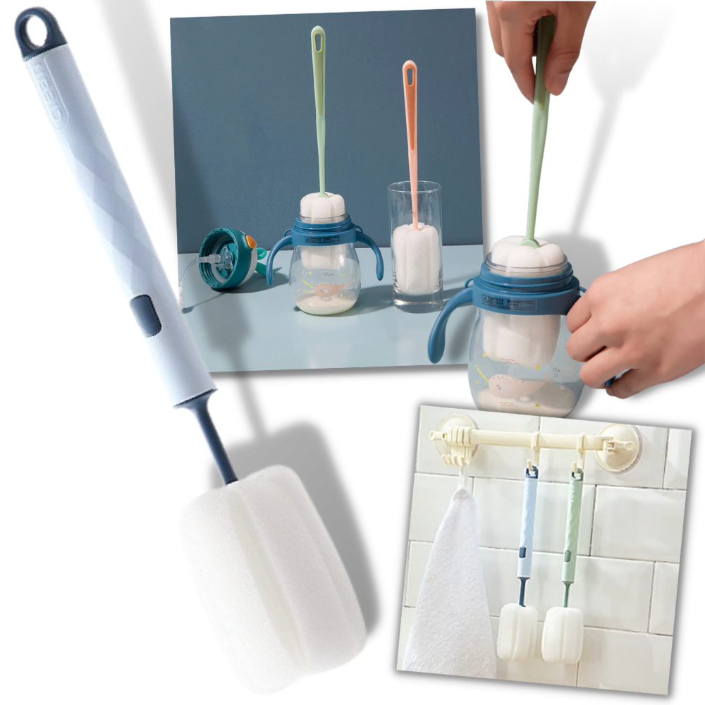 Escova de limpeza com esponja Aomeily para lavar mamadeiras e utensílios domésticos de forma eficiente.