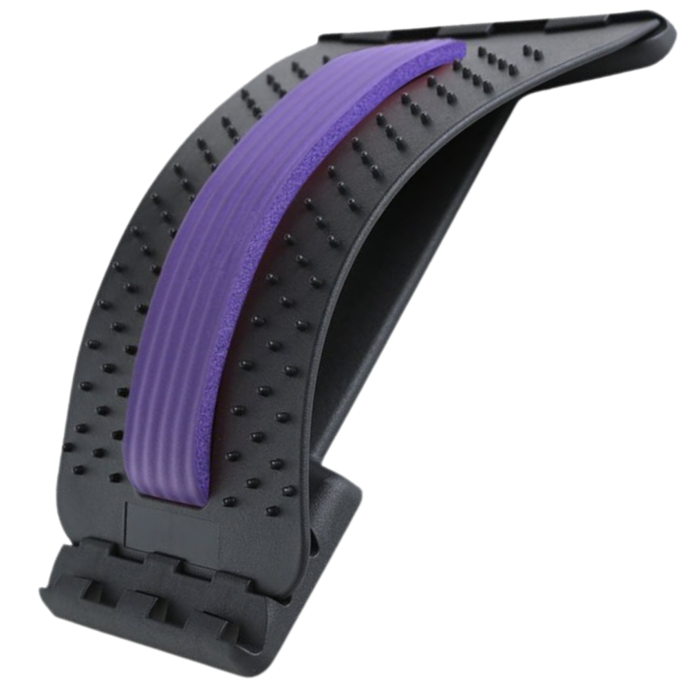 Dispositivo de massagem e alongamento dorsal Tangnade, aparelho para cuidado das costas, cor roxa, design ergonômico para alívio.