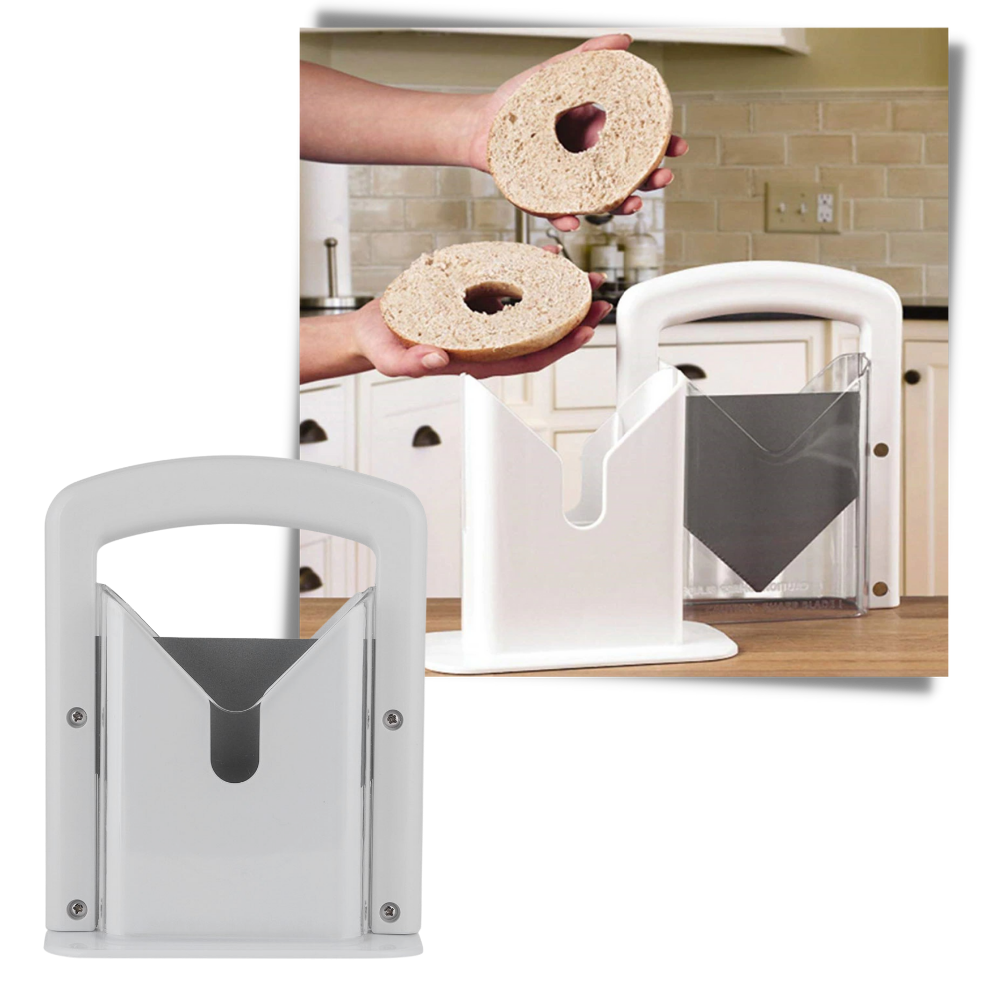 Fatiador de bagel portátil Cibee, utensílio de cozinha para cortar bagels de forma prática e uniforme.