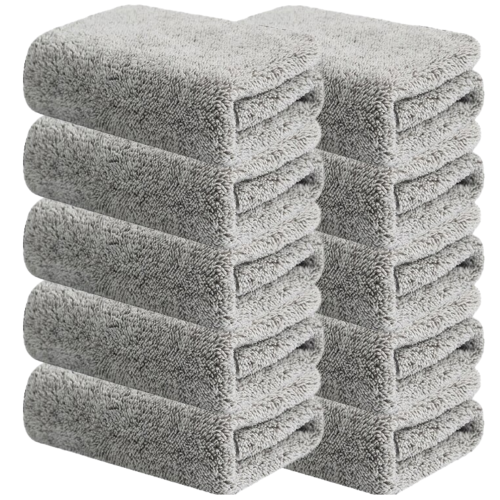 Conjunto de 10 toalhas de microfibra de bambu para limpeza, em embalagem com 10 peças, de cor branca.