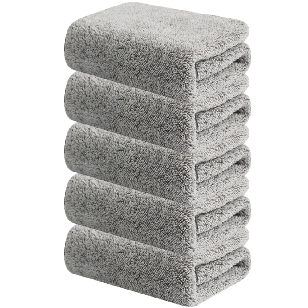 Pack de 5 toalhas de chiffon de microfibra de bambu, toalhas macias e absorventes para uso doméstico.