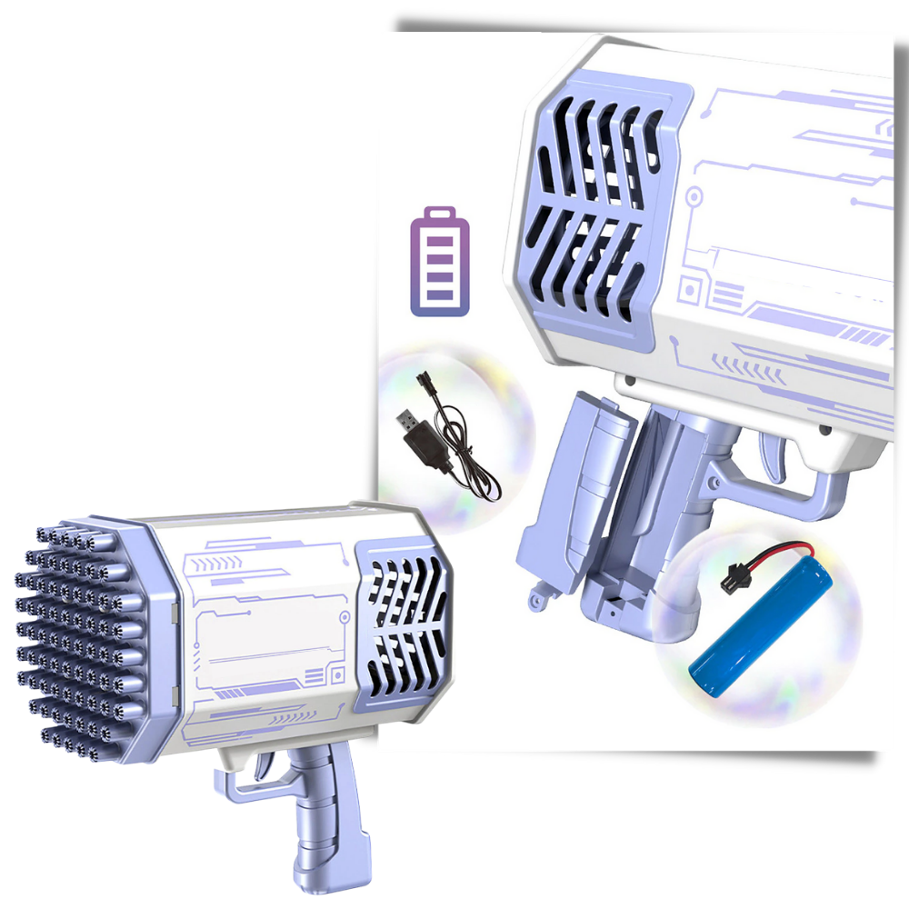 Souffleur de bulles Bazooka Autrucker 69 trous, jouet d'activité colorido fácil de usar e recarregável, para diversão ao ar livre.