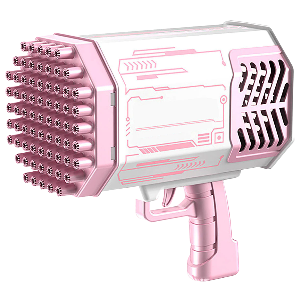 Soufflador de bolhas Bazooka 69 buracos da Autrucker, brinquedo de atividade em rosa com tubo grande para criar bolhas.