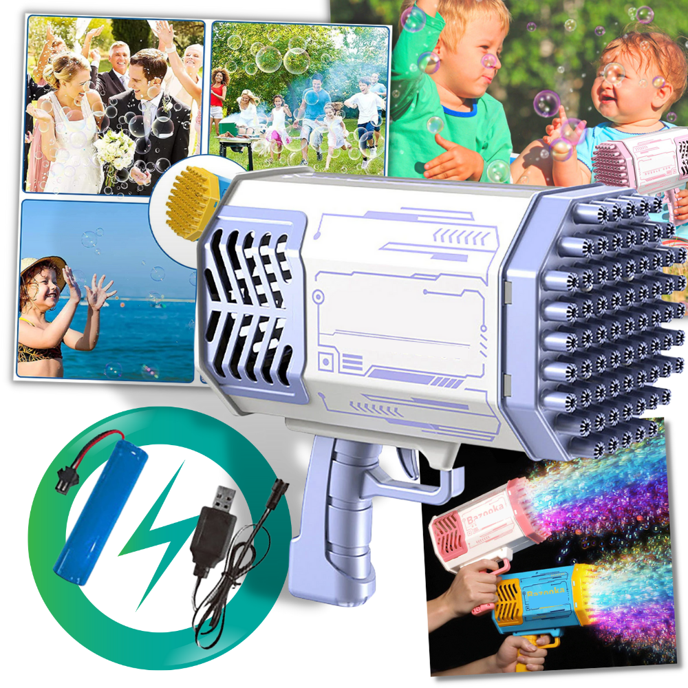 Souffleur de bolhas Bazooka Autrucker com 69 buracos, brinquedo de atividade colorido para criar bolhas de sabão.