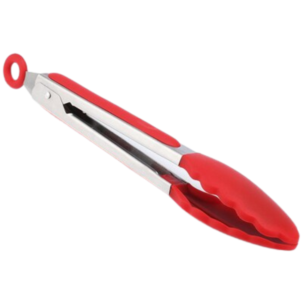 Pinça de churrasco em aço inox com cabo de silicone, utensílio de cozinha resistente para grelhar e virar alimentos.