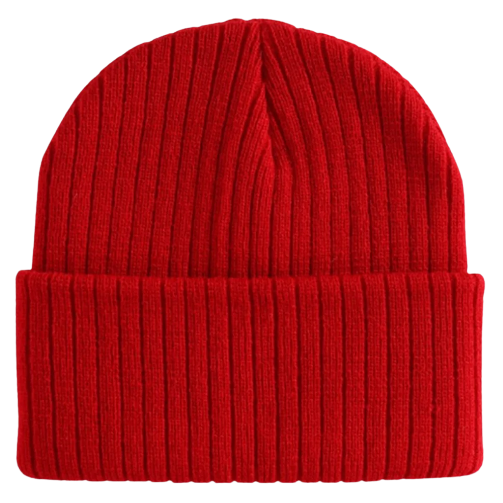 Gorro clássico de malha côtelada vermelha da Bangcool, estilo simples, confortável e ideal para o inverno.