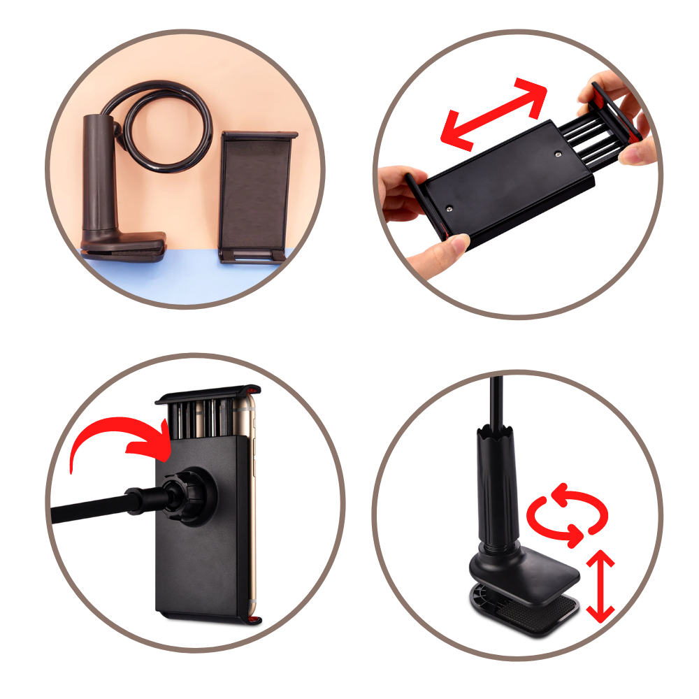 Suporte de telefone flexível da Eastjing, ajustável, segurando um smartphone em uma superfície.