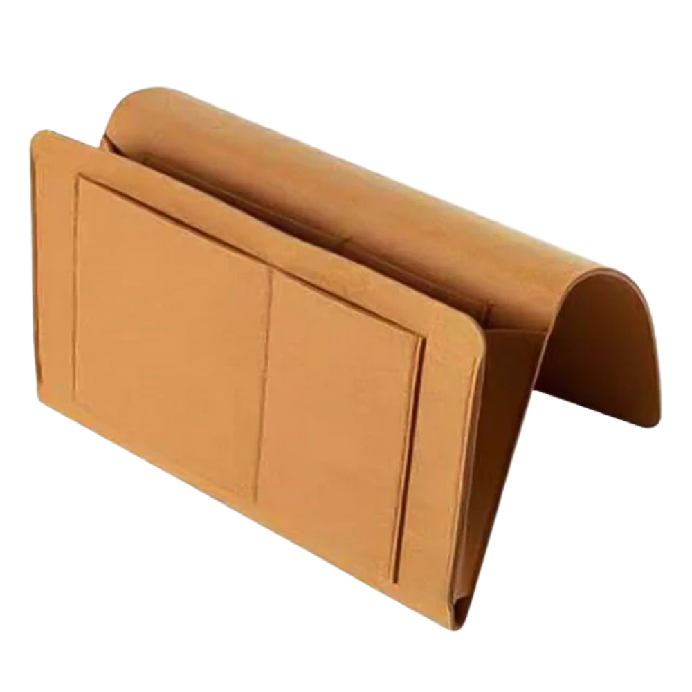 Organizador de mesa de cabeceira ou de sofá Gupgi, espaço para objetos pequenos, em estilo marrom e compacto.