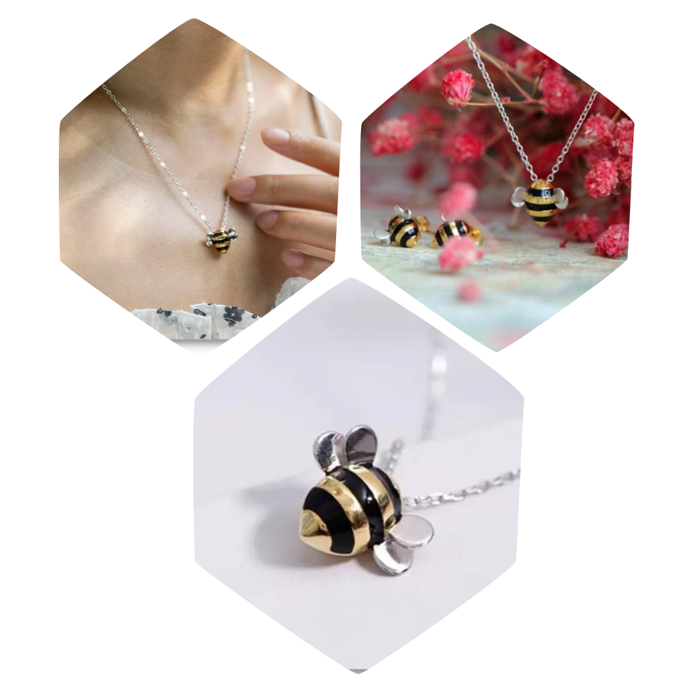 Colar em forma de abelha da marca Newpee, colar delicado com detalhe de abelha dourada em metal, acessório de moda elegante.