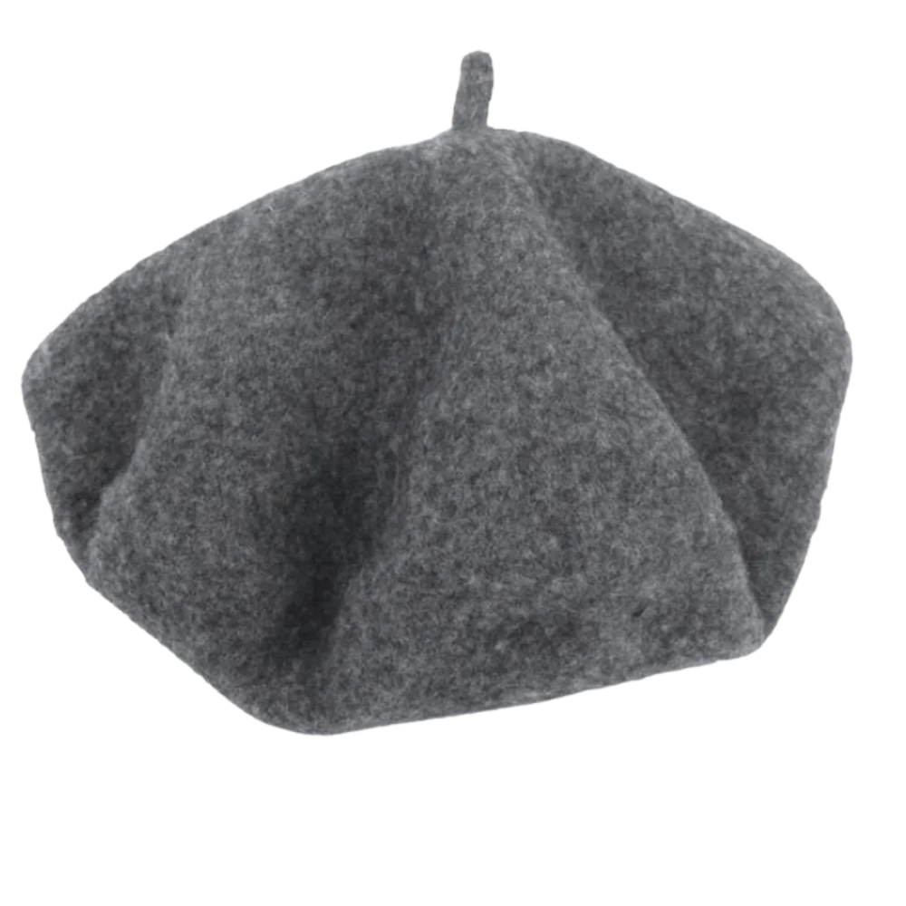 Béret clássico em lã cinza para mulher, acessório de chapellerie da Byte Legend, estilo elegante e confortável.