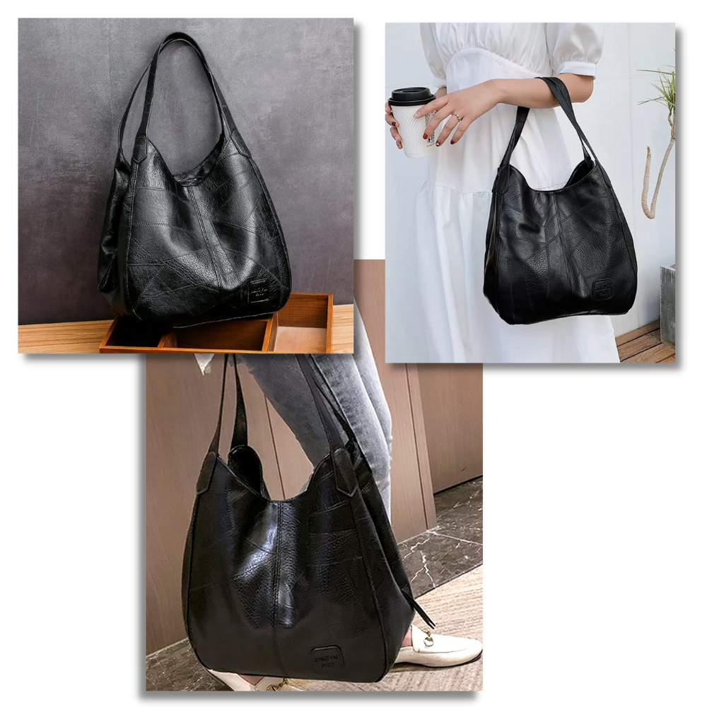 Sac à main oversized clássico da Udiyo, com design amplo e elegante, feito de material resistente em tom neutro.